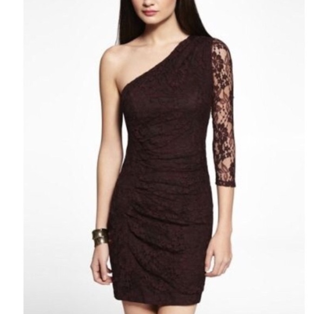 Express Black Lace Bodycon One Shoulder Dress